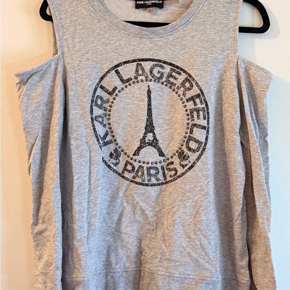 Karl Lagerfeld Gray Women's Cold Shoulder Top